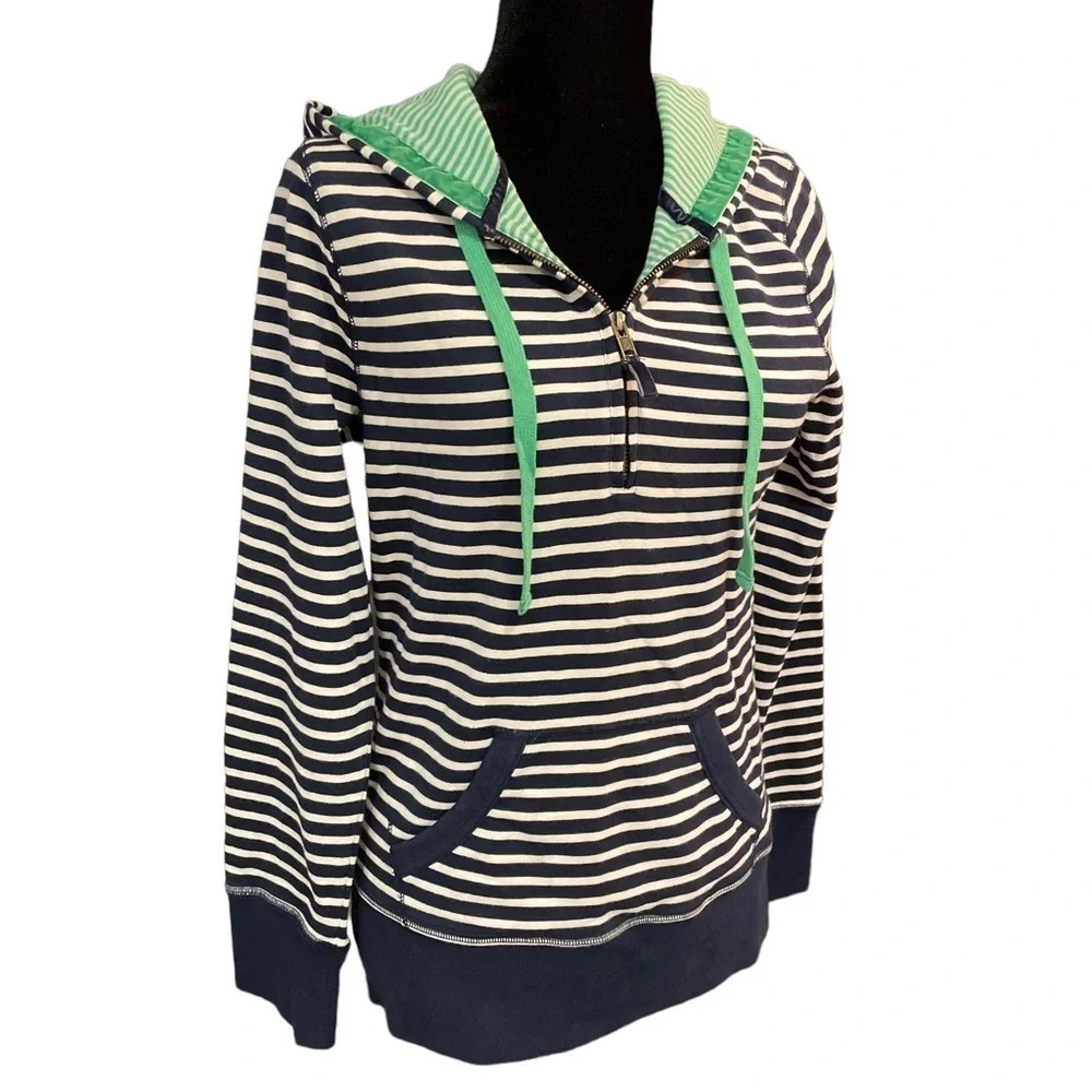BODEN Navy & White Striped 1/4 Zip Cotton Sweatshirt Hoodie size 4